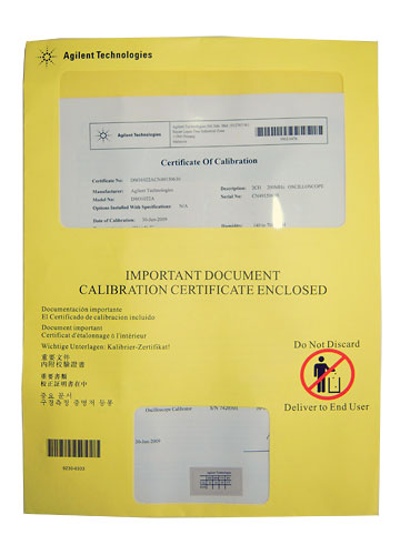 Сертификат о калибровке DSO1022A