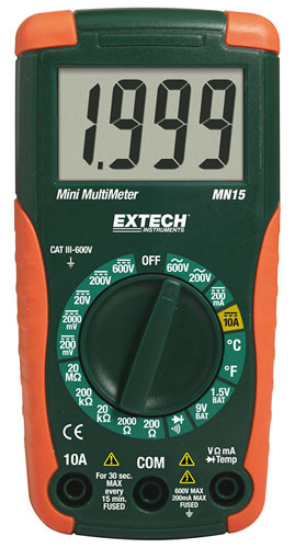 MN15. Цифровой минимультиметр с ручной настройкой дипазонов измерений Extech Instruments