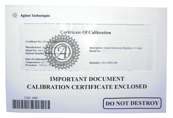 Сертификат о калибровке вольтметра 34411A Agilent
