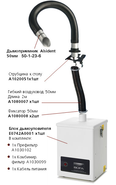 Комплектация дымоуловителя BOFA V200 AL